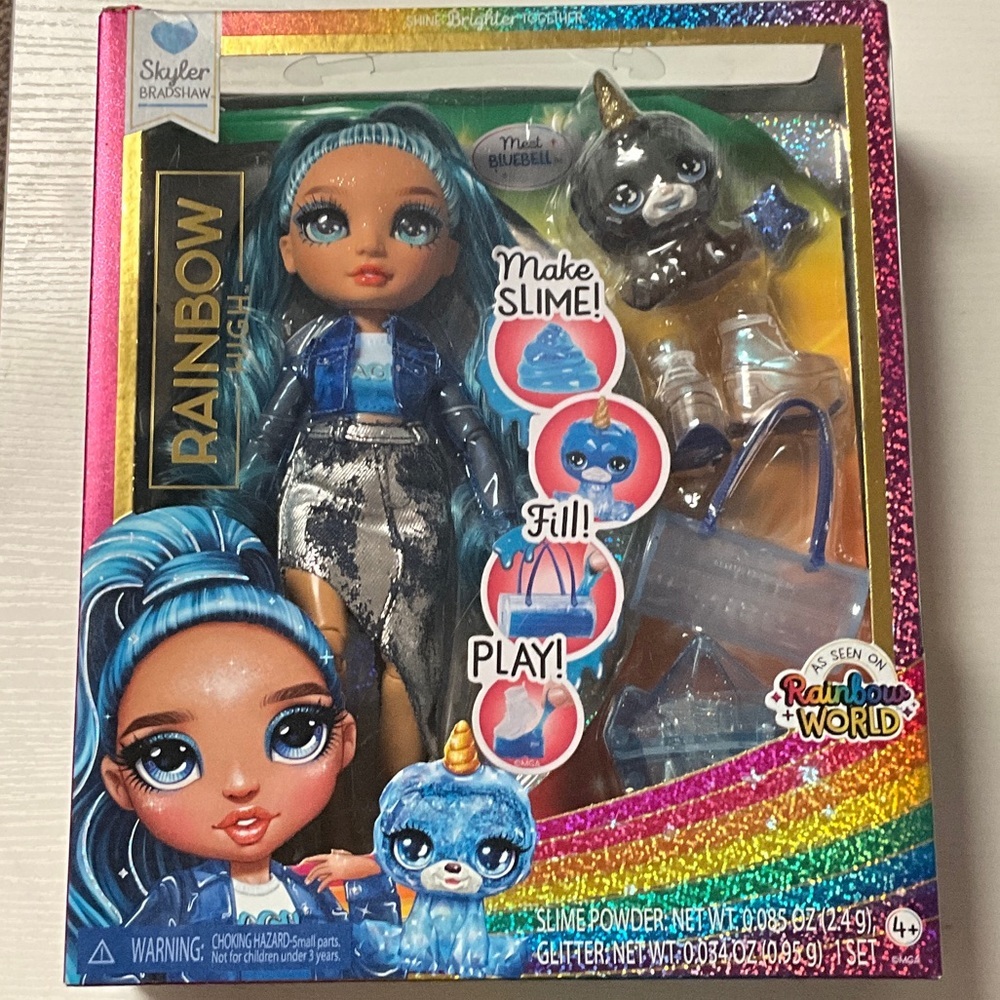 Rainbow Blue and Silver Doll with Playset